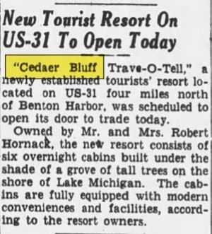Cedaer Bluff Motel - Sept 1949 Opening Article